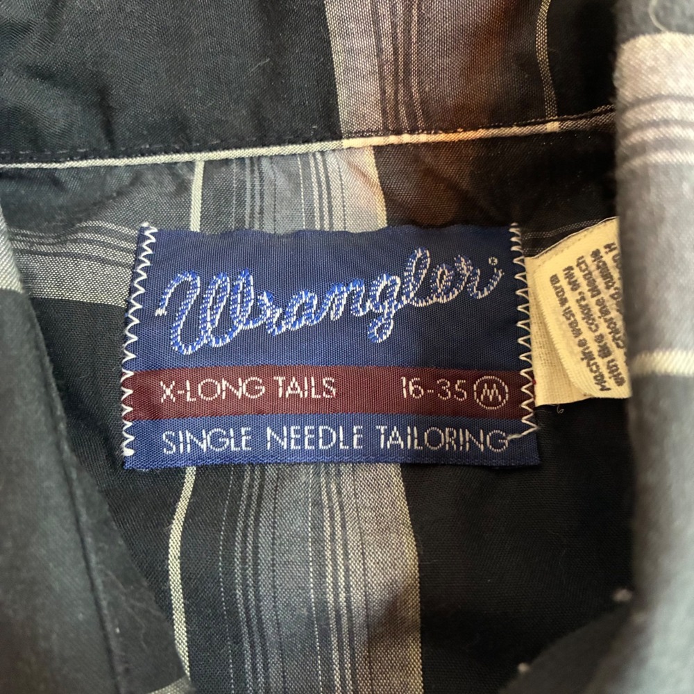 Wrangler Mens Black Grey Plaid Western Snap Shirt X-Long Tails 16-35 Medium - Picture 5 of 5